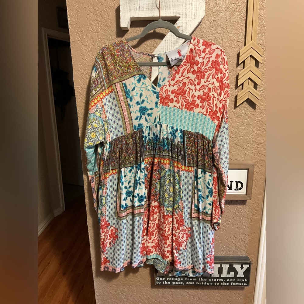 Boho Jane Floral Patchwork Flowy Short Dress Wome… - image 1